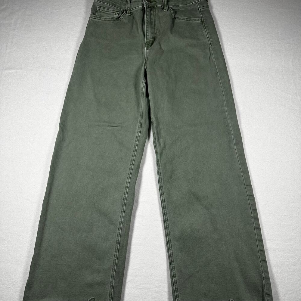 Vervet High Rise Wide Leg Cropped Sage Green Raw Hem 28